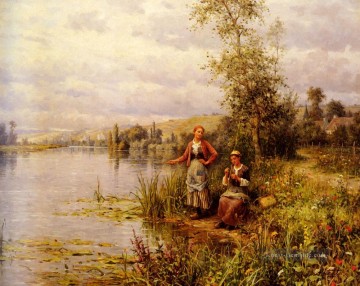  Knight Malerei - Aston Land Frauen nach dem Fischen an einem Sommernachmittag Landfrau Daniel Ridgway Knight